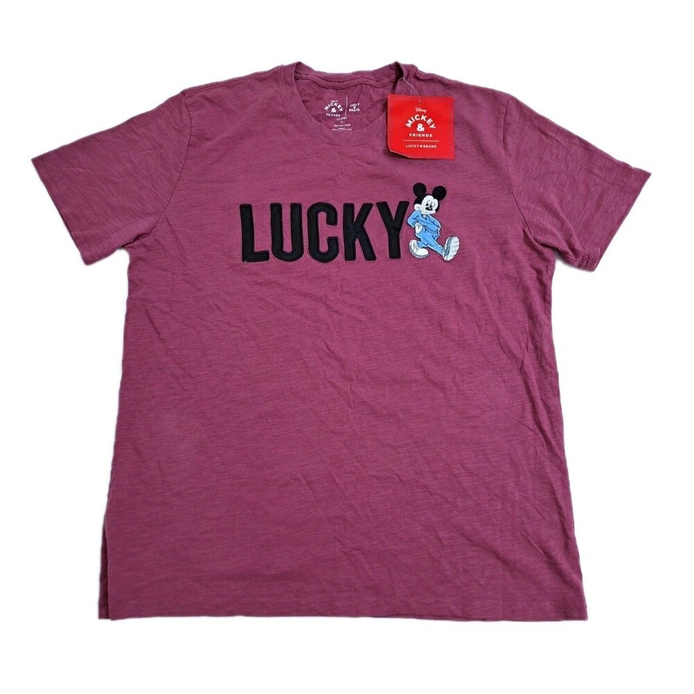 Lucky Brand Disney Mickey Size Large Friends Lucky Tshirt Red Tee NEW